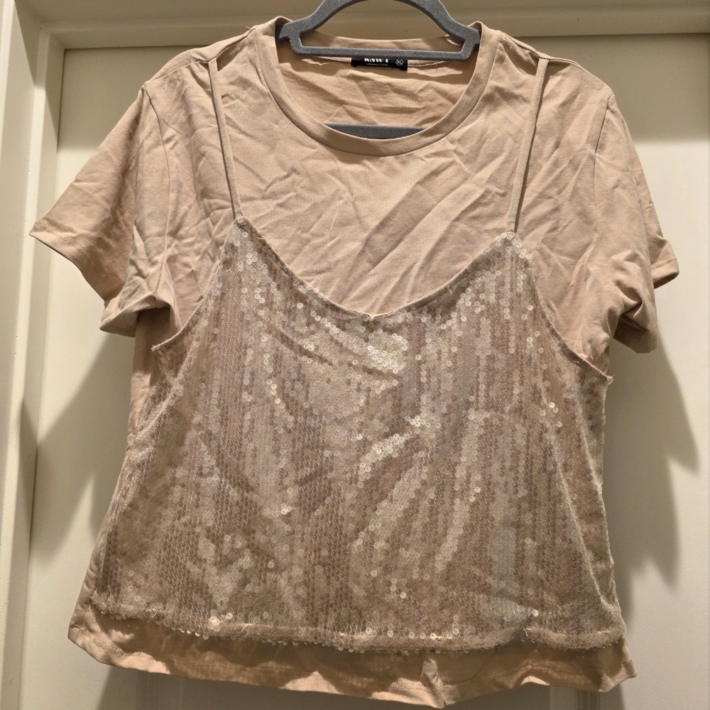 Zara Beige Sequin Camisole Top
